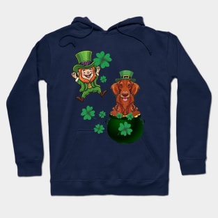 St Patricks Day Leprechaun & Irish Setter Lucky Shamrocks Hoodie